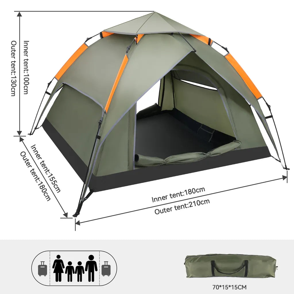  Puluomis Campingzelt Zelt Kuppelzelt Familienzelt Für 3-4 Personen Outdoor Camping Grün 210 X 180 X 105 Cm