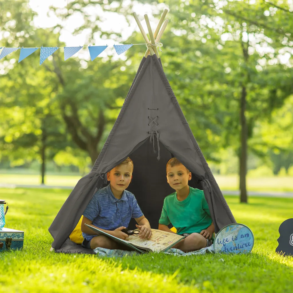  SUNNY Alba Tipizelt Für Kinder In Grau | Indienner / Tipi / Wigwam Zelt Mit Boden Für Kinderzimmer | Spielzelt Aus Baumwolle 120x120 Cm