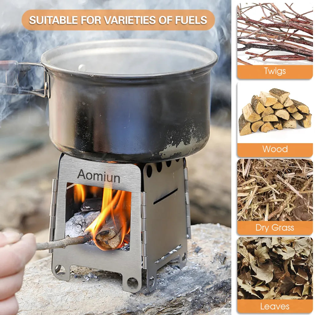 Tragbarer Campingkocher Aus Edelstahl, Leicht, Faltbar, Holzofen, Taschenofen, Outdoor-Camping, Kochen, Picknick, Rucksackkocher