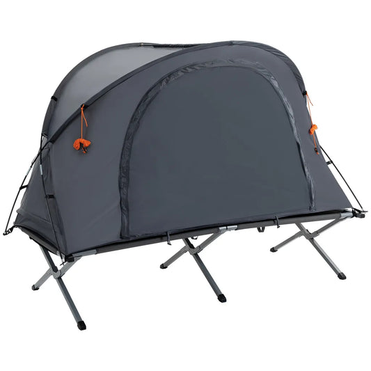  Outsunny Campingbett Mit Zelt Erhöhtes Feldbett Für 1 Person Kuppelzelt Mit Luftmatratze Inkl. Tragetasche Grau 200 X 86 X 147 Cm