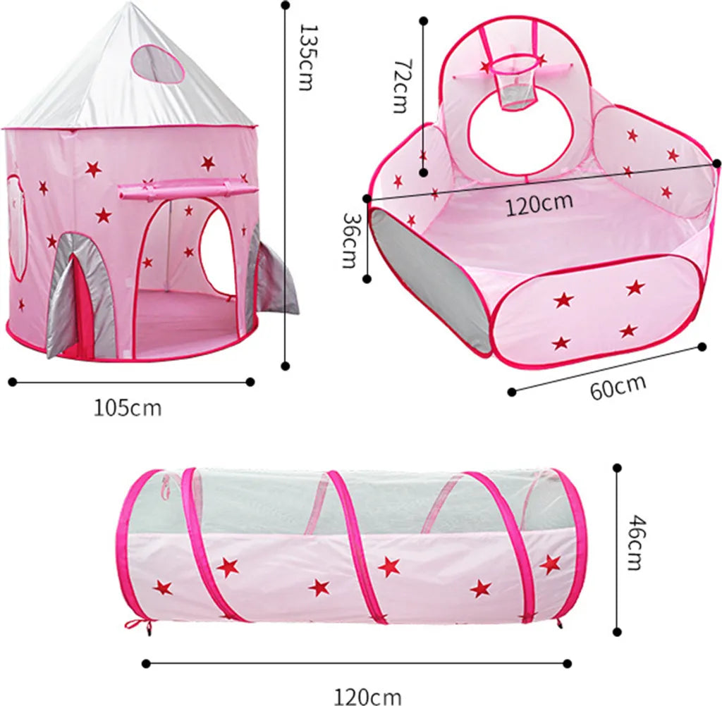  3-Teiliges Kinder Spielzelt Tunnel Spielplatz Pop-up Spielhaus Kinder Zelt Mit Krabbel Tunnel Und 1 Basketball-Korb