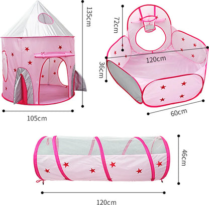  3-Teiliges Kinder Spielzelt Tunnel Spielplatz Pop-up Spielhaus Kinder Zelt Mit Krabbel Tunnel Und 1 Basketball-Korb