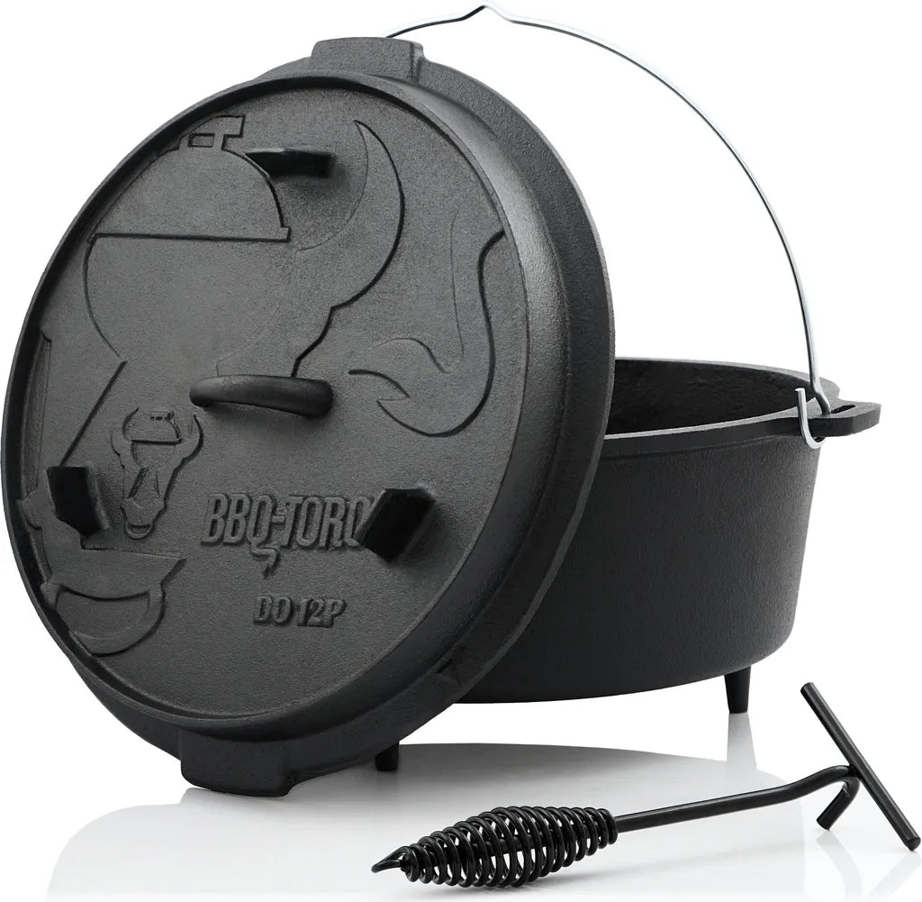  BBQ-Toro Dutch Oven DO12P, 13,6 L Premium Gusseisen Kochtopf, Gusstopf