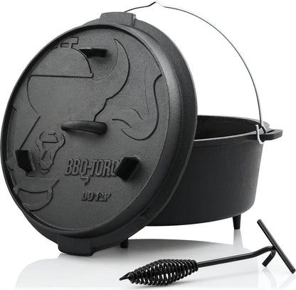  BBQ-Toro Dutch Oven DO12P, 13,6 L Premium Gusseisen Kochtopf, Gusstopf