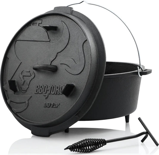  BBQ-Toro Dutch Oven DO12P, 13,6 L Premium Gusseisen Kochtopf, Gusstopf