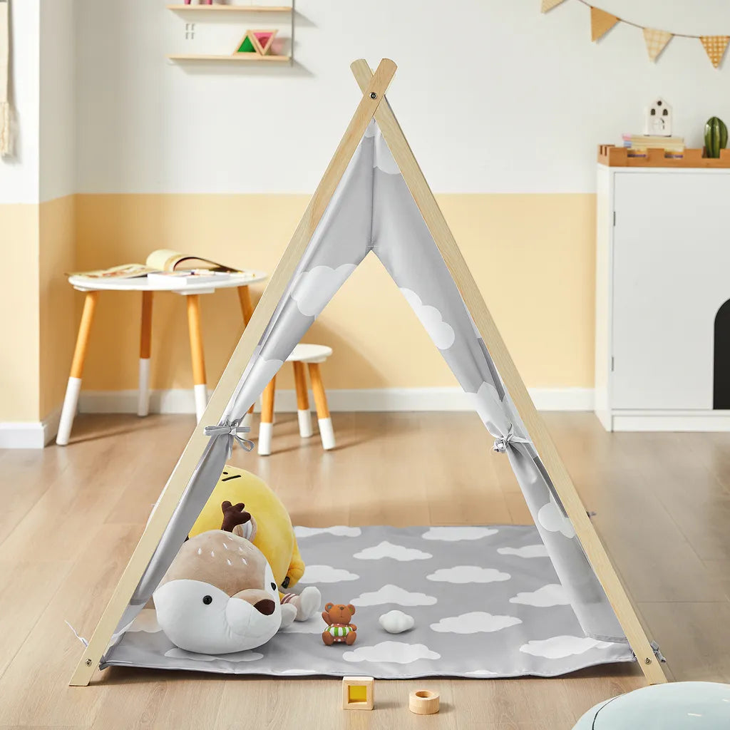  SoBuy OSS02-F01 Spielzelt Zelt Für Kinder Mit 2 Türen Und Einem Fenster Spielhaus (Hellgrau/Wolke) BHT Ca.: 105x109x100cm
