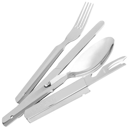  Edelstahl Campingbesteck Im BW Stil Mit Thermobecher Und Teller 1er 2er Oder 4er Set - 1 Person - Set
