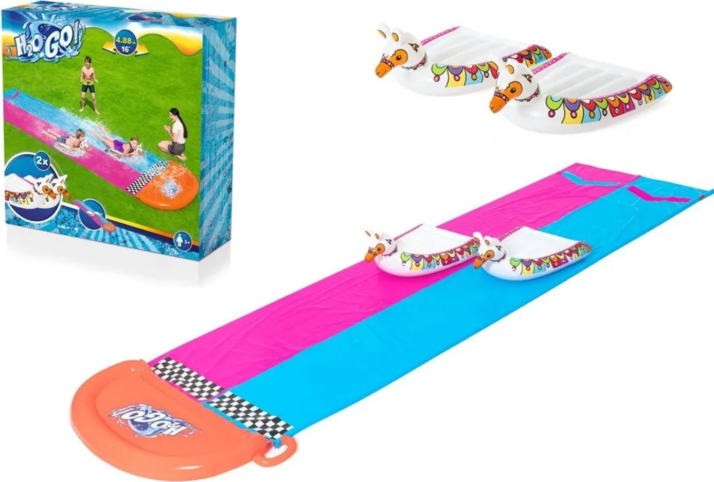  Bestway Sport H2OGO!™ 2er-Wasserrutsche Mit Aufblasbaren Lama-Schwimmtieren 488 Cm Wasserspielzeug Wasserspaß 0