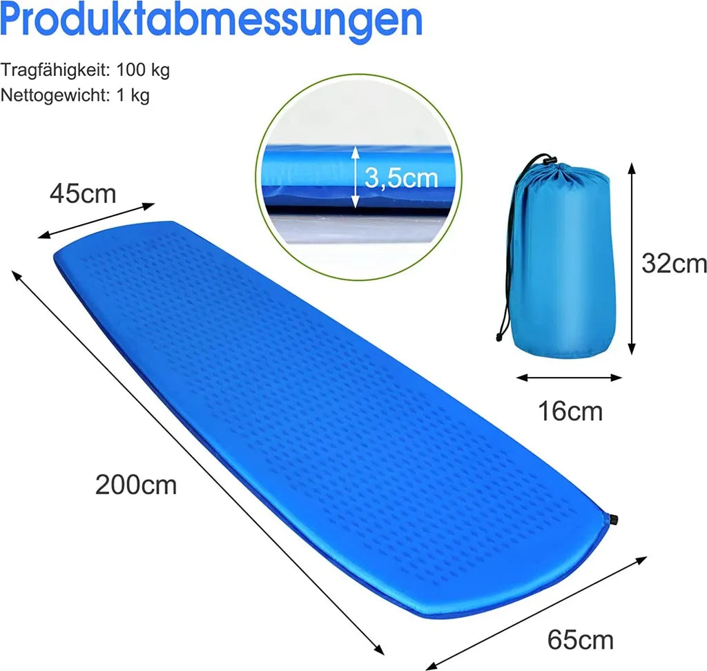  COSTWAY Camping Isomatte 200 X 65 Cm, Campingmatratze Selbstaufblasend, Schlafmatte Inklusive Tragetasche Ultraleicht, Feuchtigkeitsbeständig, Für Camping, Reisen Und Wandern