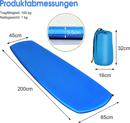  COSTWAY Camping Isomatte 200 X 65 Cm, Campingmatratze Selbstaufblasend, Schlafmatte Inklusive Tragetasche Ultraleicht, Feuchtigkeitsbeständig, Für Camping, Reisen Und Wandern