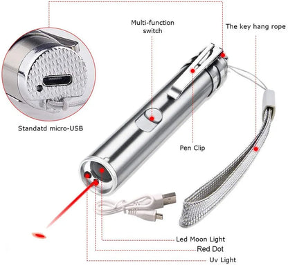  Laserpointer Für Katzen USB Wiederaufladbar, Cat Dog Interactive Lazer Toy, Heimtier-Übungs-Chaser-Tool, 3-Modus,Taschenlampen