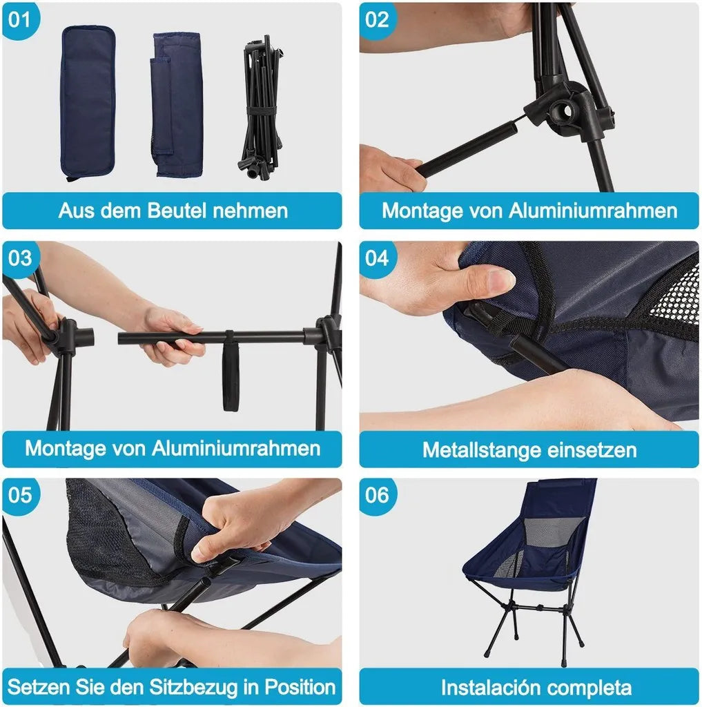 Campingstühle, Klappbarer Campingstuhl Mit Hoher Rückenlehne Und Tragetasche, Angelstuhl Für Sport Picknick Strand Wandern Camping, Klapp Stuhl Bis 130KG Belastbar