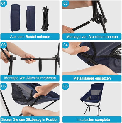  Campingstühle, Klappbarer Campingstuhl Mit Hoher Rückenlehne Und Tragetasche, Angelstuhl Für Sport Picknick Strand Wandern Camping, Klapp Stuhl Bis 130KG Belastbar
