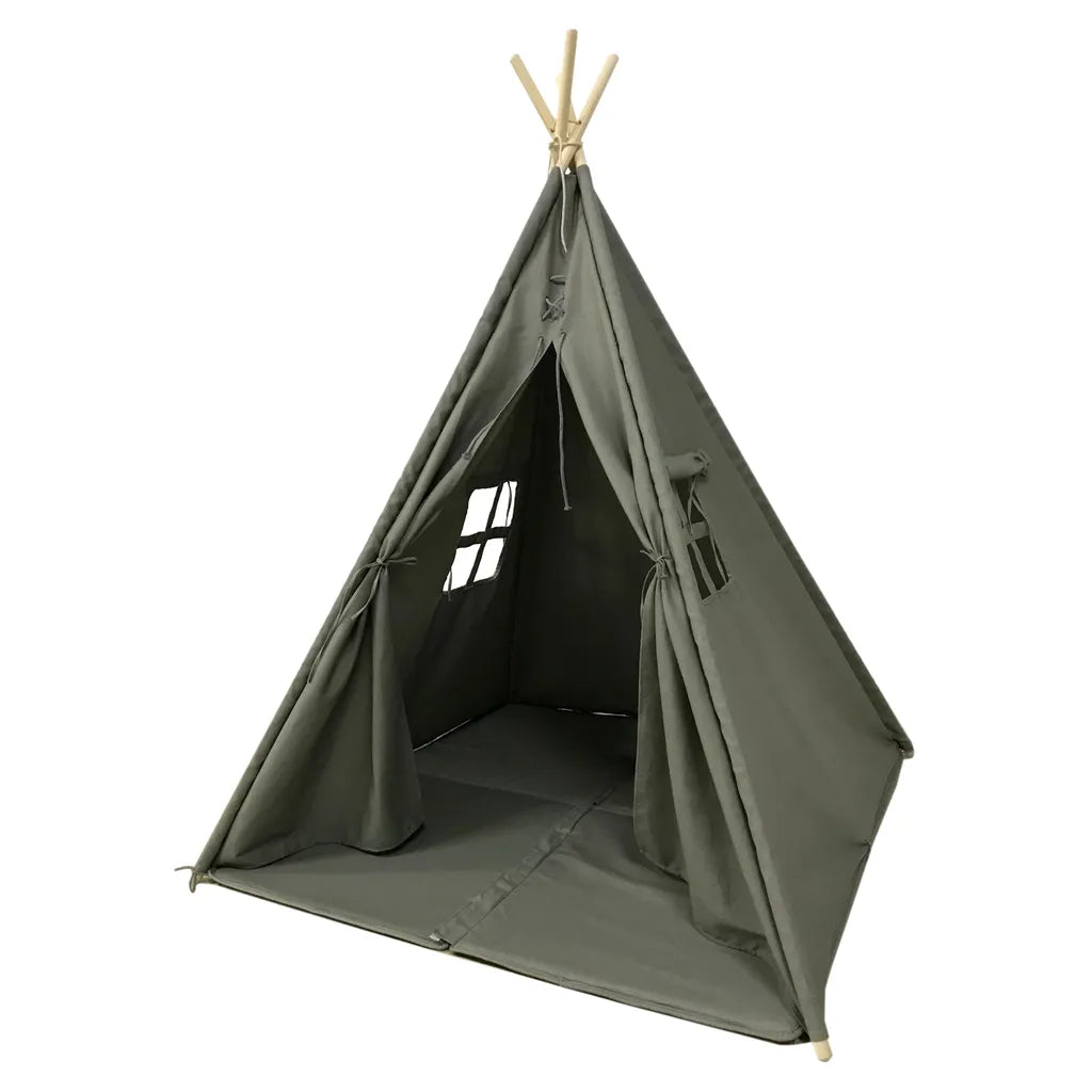  SUNNY Alba Tipizelt Für Kinder In Grau | Indienner / Tipi / Wigwam Zelt Mit Boden Für Kinderzimmer | Spielzelt Aus Baumwolle 120x120 Cm