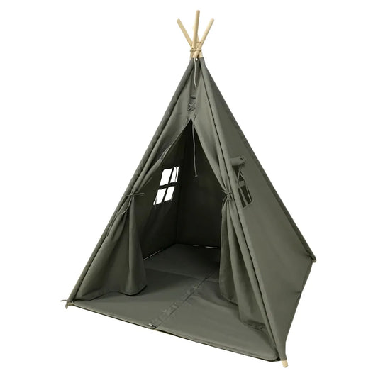  SUNNY Alba Tipizelt Für Kinder In Grau | Indienner / Tipi / Wigwam Zelt Mit Boden Für Kinderzimmer | Spielzelt Aus Baumwolle 120x120 Cm