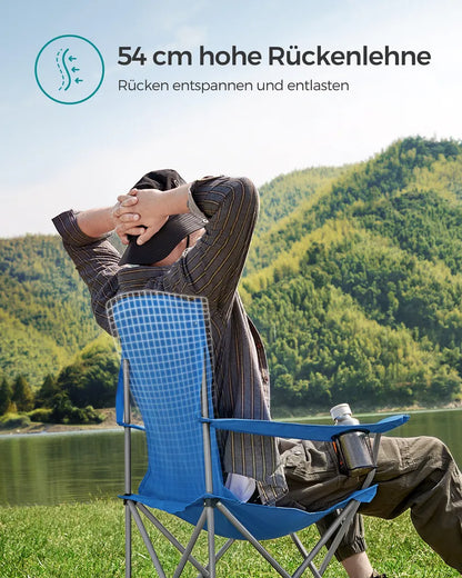  SONGMICS Campingstuhl, 2er-Set, Klappbar, Komfortabel, Klappstuhl Mit Robustem Gestell, Bis 150 Kg Belastbar, Mit Flaschenhalter, Outdoor Stuhl GCB08BU