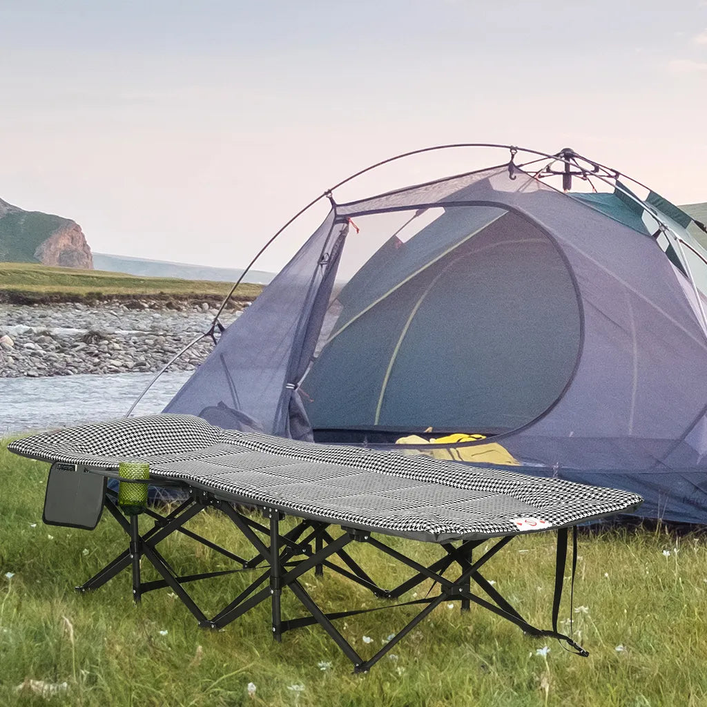  Outsunny Feldbett Campingbett, Campingliege Mit Tasche, Klappbett Mit Becherhalter, Für Schwimmbad, Balkon, Bis 120 Kg, Schwarz, 68 X 186 X 48cm