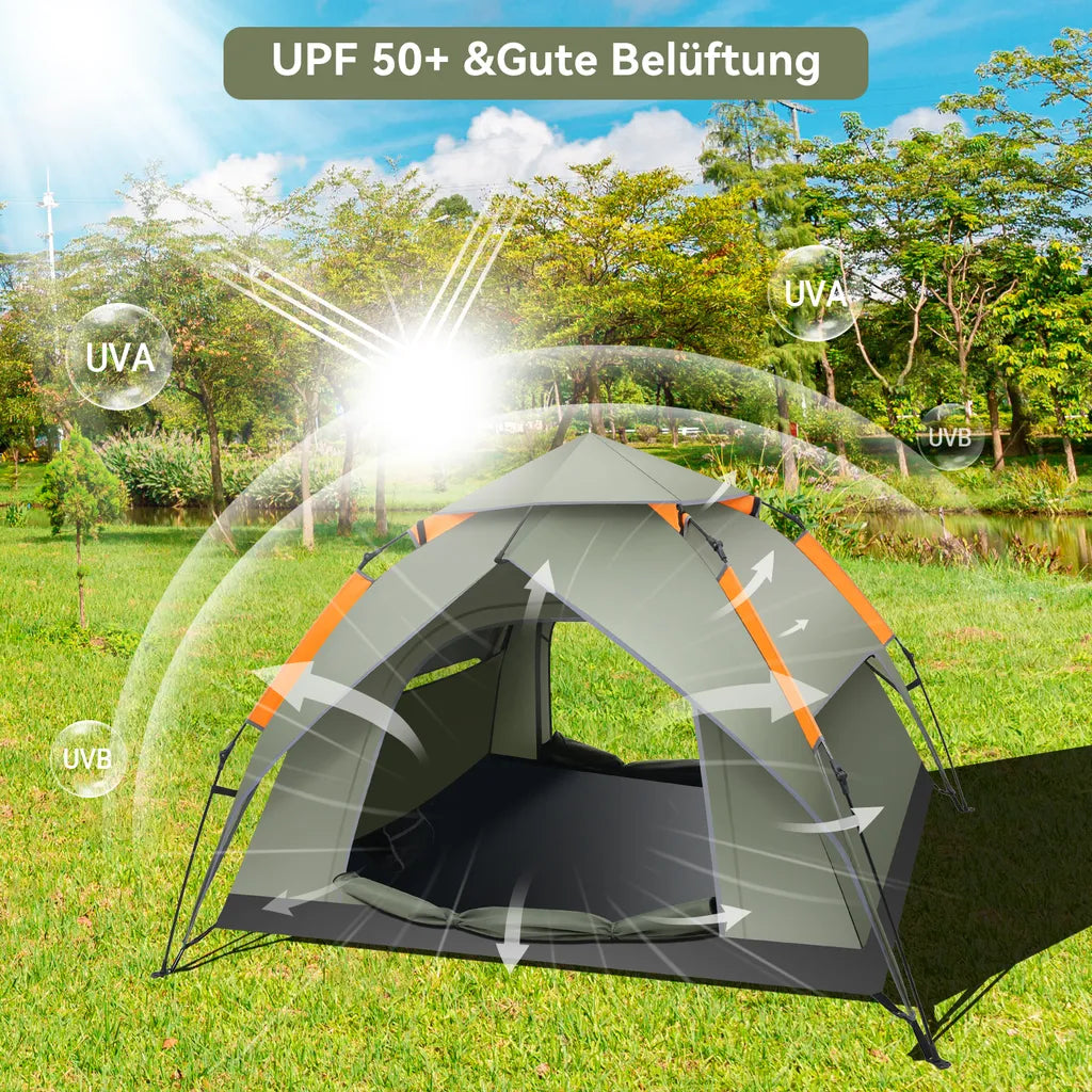  Puluomis Campingzelt Zelt Kuppelzelt Familienzelt Für 3-4 Personen Outdoor Camping Grün 210 X 180 X 105 Cm