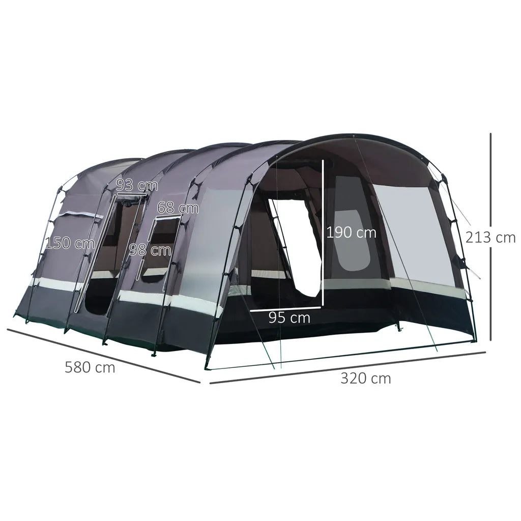  Outsunny Camping Zelt 8 Personen Zelt Tunnelzelt Mit Vorraum 4 Fenster Familienzelt PU3000mm Für Trekking Festival Glasfaser Dunkelgrau 580 X 320 X 215 Cm