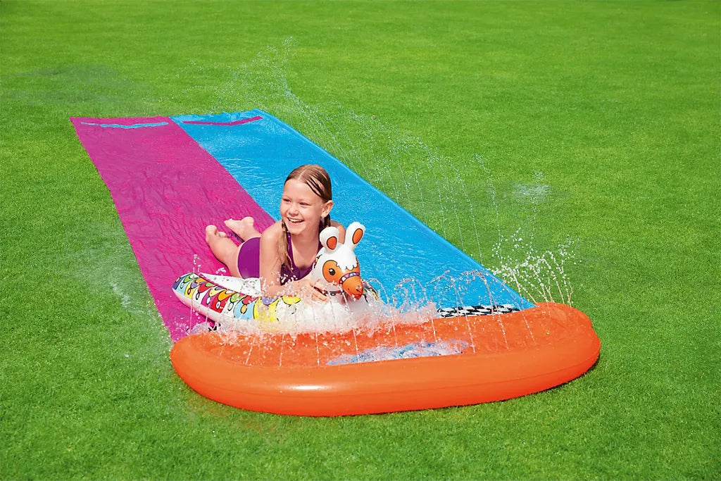  Bestway Sport H2OGO!™ 2er-Wasserrutsche Mit Aufblasbaren Lama-Schwimmtieren 488 Cm Wasserspielzeug Wasserspaß 0