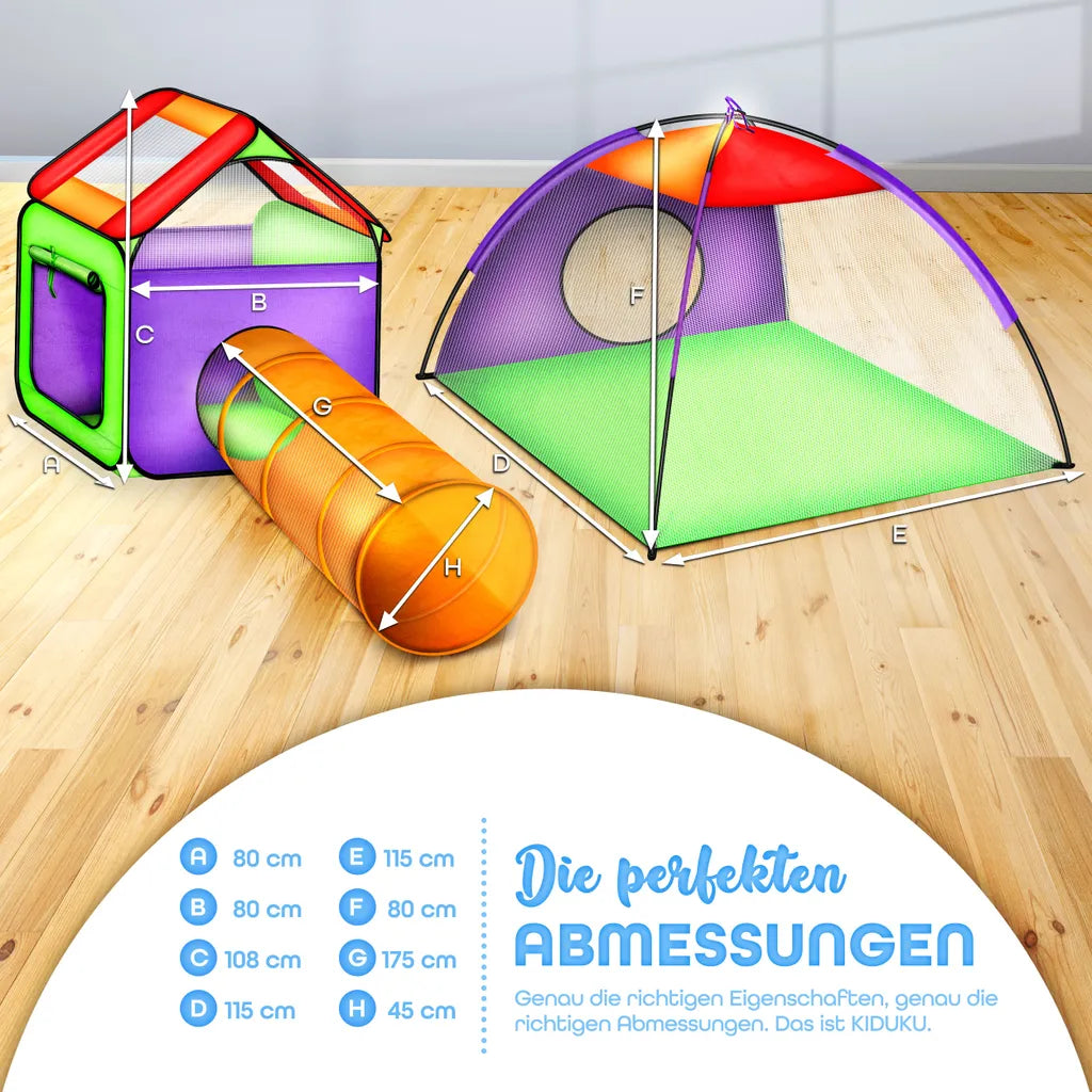  KIDUKU Spielzelt + 200 Bälle + Tunnel + Tasche Kinderzelt Bällebad Babyzelt