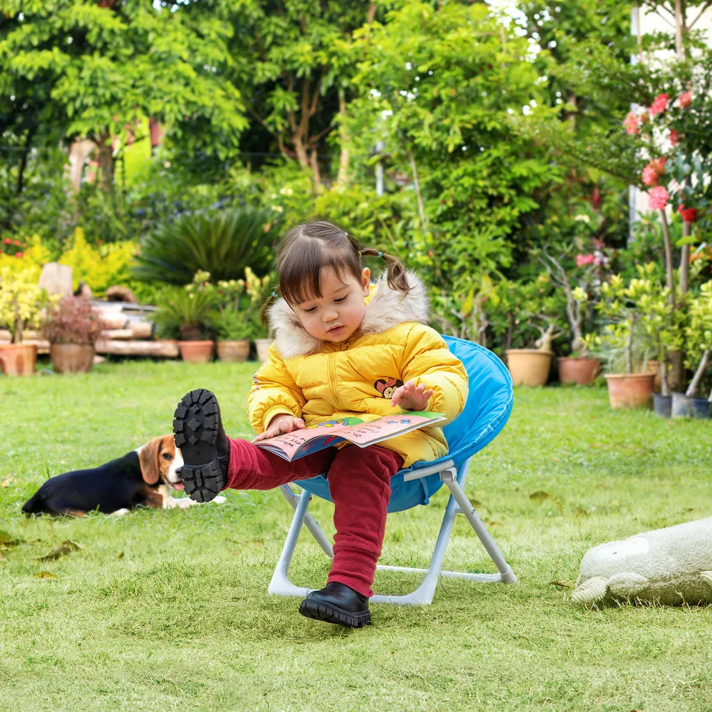  HOMCOM Moonchair Campingstühle Kinder Mondstuhl Faltbar Kinder-Klappsessel Klappbar In-& Outdoor Leicht Zu Tragen Für Kleinkind Mädchen Junge Stahl Blau Ø50 X 49H Cm