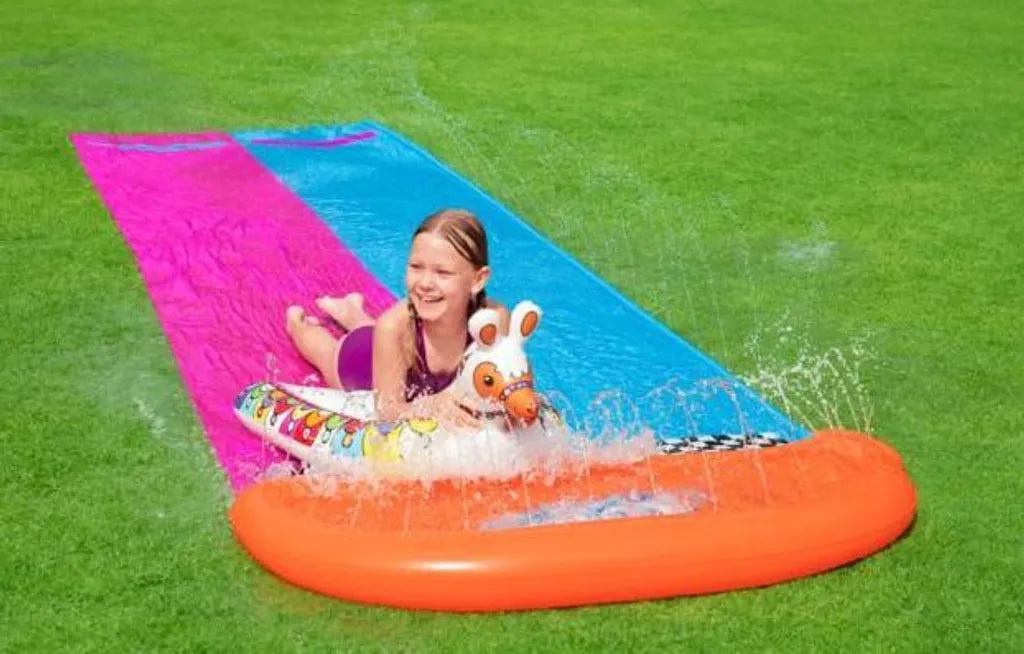  Bestway Sport H2OGO!™ 2er-Wasserrutsche Mit Aufblasbaren Lama-Schwimmtieren 488 Cm Wasserspielzeug Wasserspaß 0