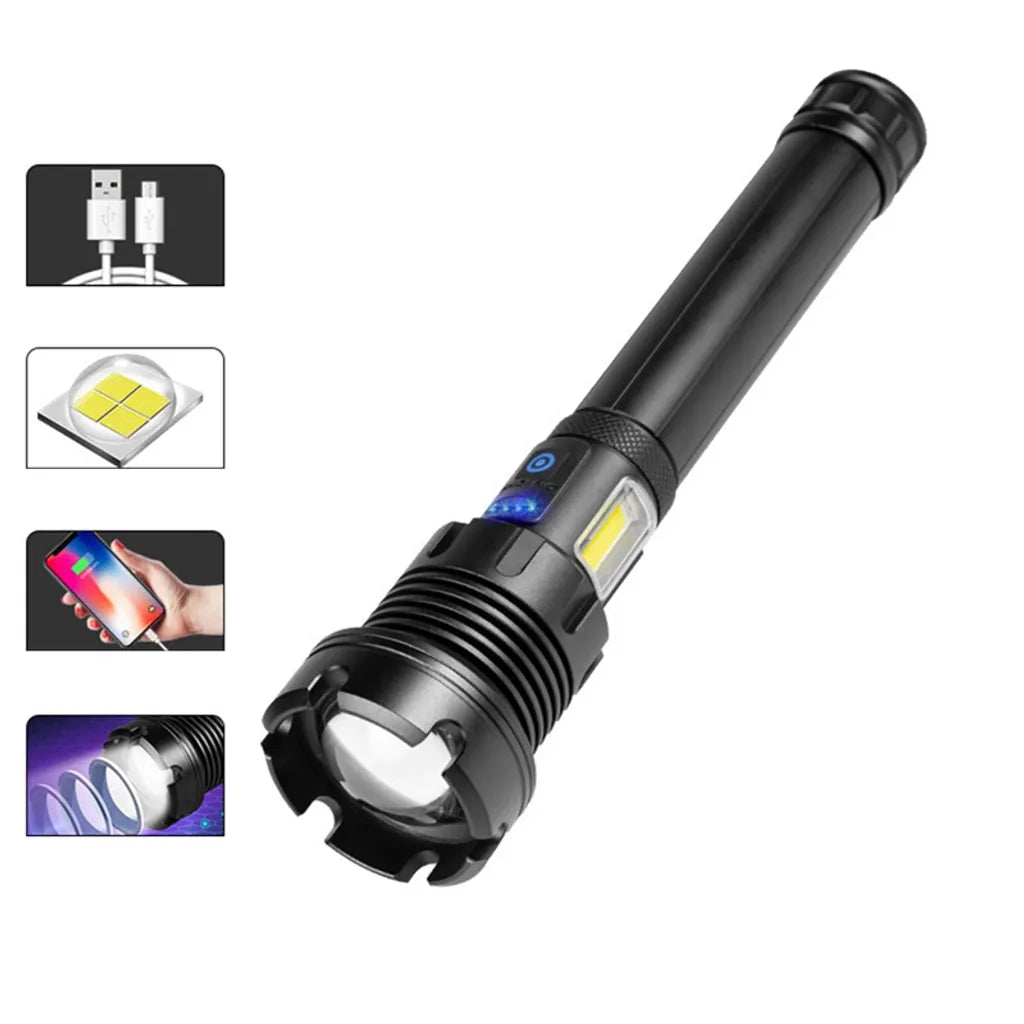  12000 Lumen Taschenlampe, LED Taschenlampe Extrem Hell USB Aufladbar 18650 Batterie, 4 Lichtmodi, Zoombar, Lange Arbeitszeit Taktische Taschenlampe