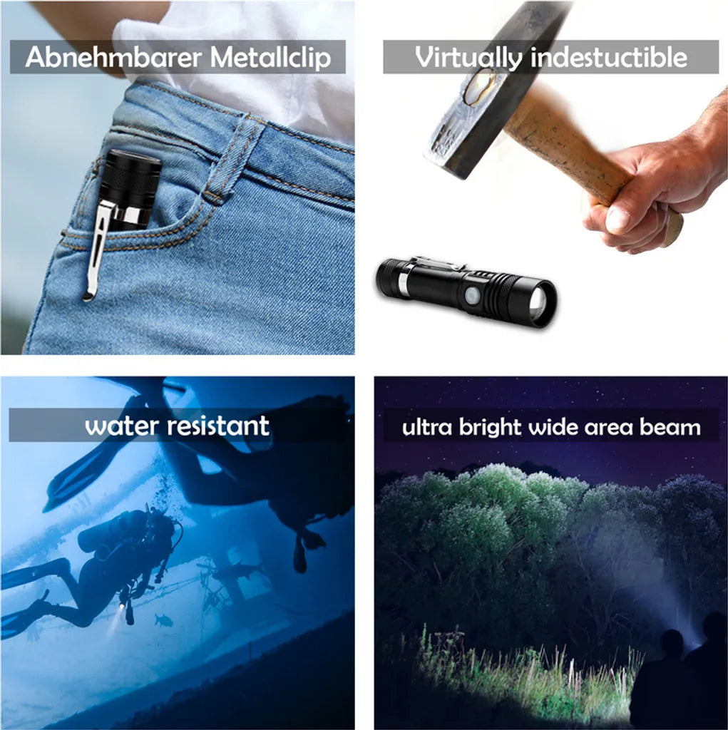 EINFEBEN 2x Super Hell Taschenlampe LED Taschenlampen Taktisches Fackel USB 18650 Akku Batterie Flashlight Wiederaufladbare