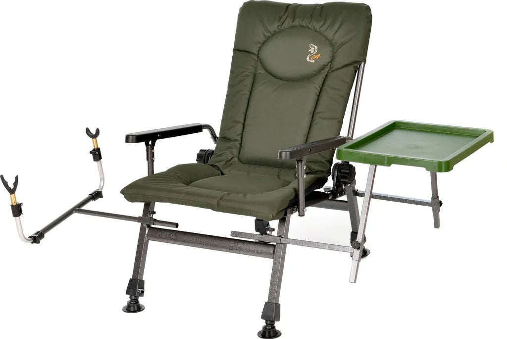  Carp Angelstuhl Campingstuhl F5R ST/P Stuhl Deluxe Karpfen Angler Campingstuhl Mit Extra Höhe Und Tisch Angelrutenhalter