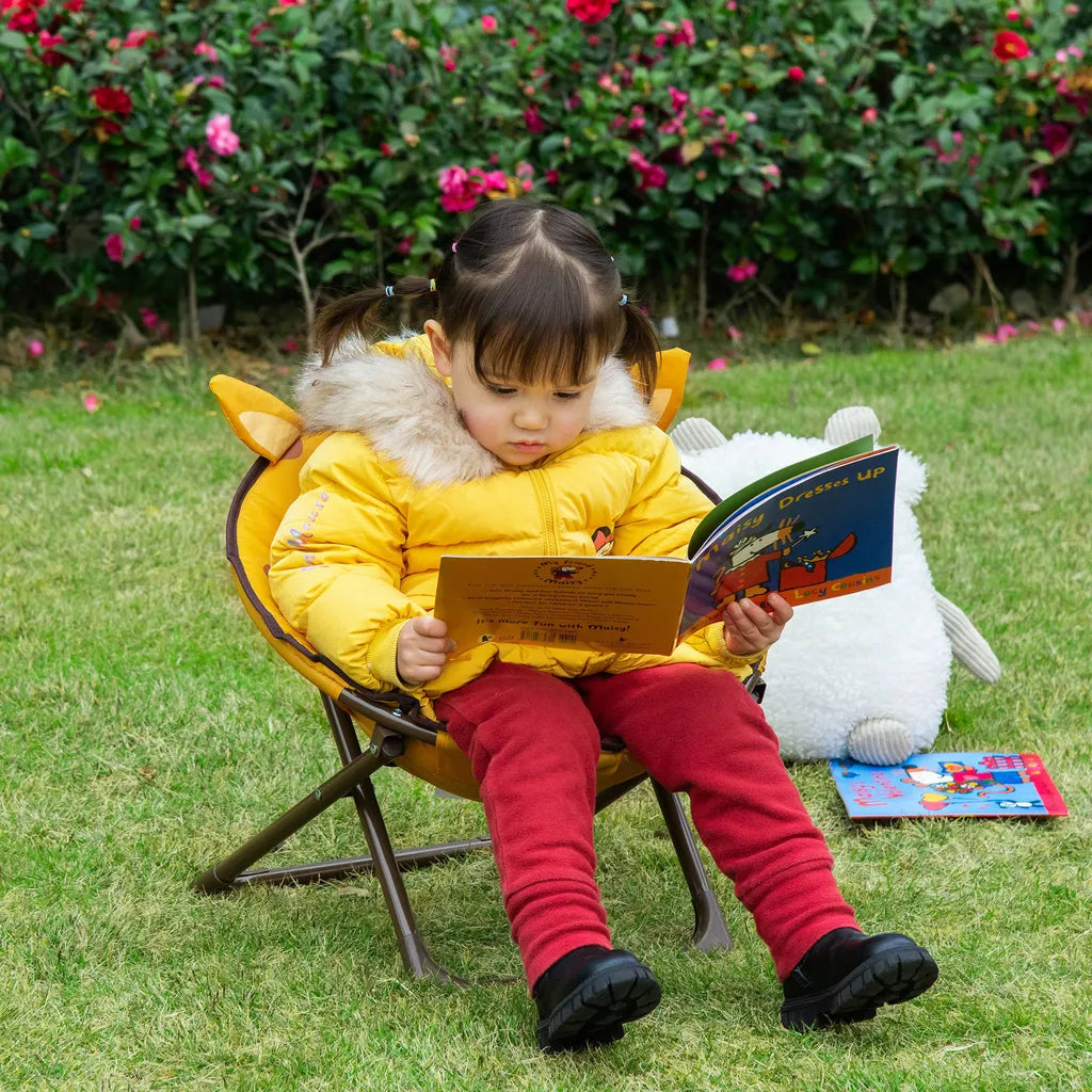  HOMCOM Moonchair Campingstühle Kinder Mondstuhl Faltbar Kinder-Klappsessel Klappbar In-& Outdoor Leicht Zu Tragen Für Kleinkind Mädchen Junge Stahl Gelb Ø50 X 49H Cm
