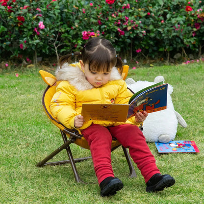  HOMCOM Moonchair Campingstühle Kinder Mondstuhl Faltbar Kinder-Klappsessel Klappbar In-& Outdoor Leicht Zu Tragen Für Kleinkind Mädchen Junge Stahl Gelb Ø50 X 49H Cm