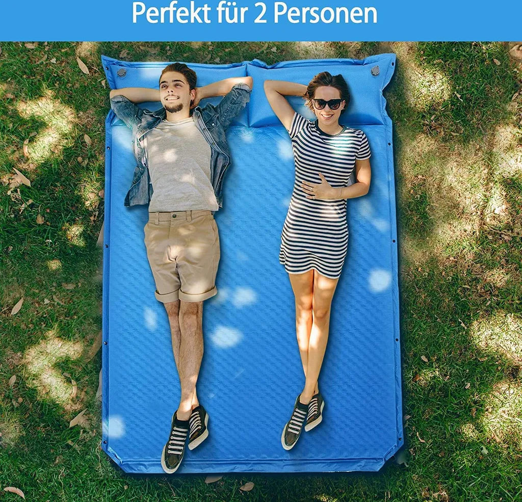  COSTWAY 2 Personen Campingmatte Mit Kissen Isomatte Selbstaufblasend Camping Matratze Für Camping Wandern Strand & Reisen 186x130x4cm