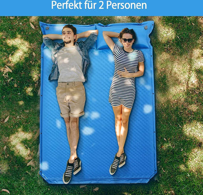  COSTWAY 2 Personen Campingmatte Mit Kissen Isomatte Selbstaufblasend Camping Matratze Für Camping Wandern Strand & Reisen 186x130x4cm
