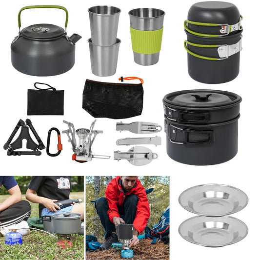  Wolketon 12x Camping Kochgeschirr Reisebesteck 2-3Person Kochtopf Kochset Essgeschirrset