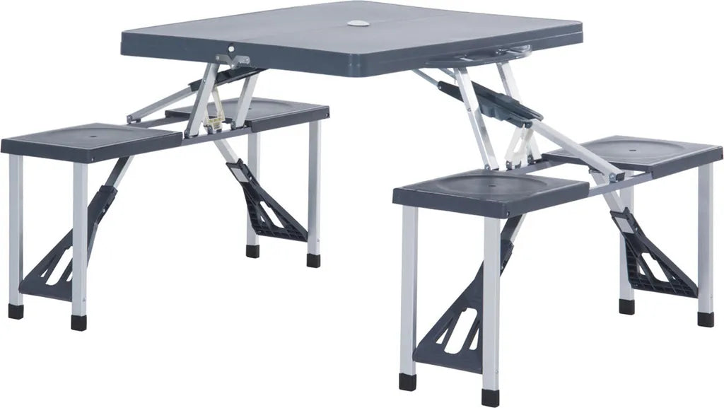  Outsunny Alu Campingtisch Picknick Bank Sitzgruppe Gartentisch Mit 4 Sitzen Klappbar Dunkelgrau