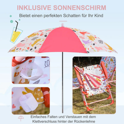  Outsunny Kinder-Campingstuhl Mit Sonnenschirm Kinder-Strandstuhl Klappstuhl Für 1-3 Jahre Leichte Gewicht Metall Rot 39 X 39 X 52cm