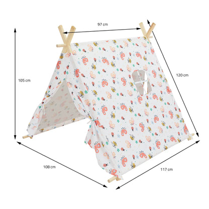  ECD Germany Spielzelt Für Kinder Mit 2 Türen Und Einem Fenster, 108x105x117 Cm, Weiß Mit Bunten, Aus Polyester, Drinnen/draußen, Inderzelt Babyzelt Zelt Spielhaus Spielzeug Geschenkidee