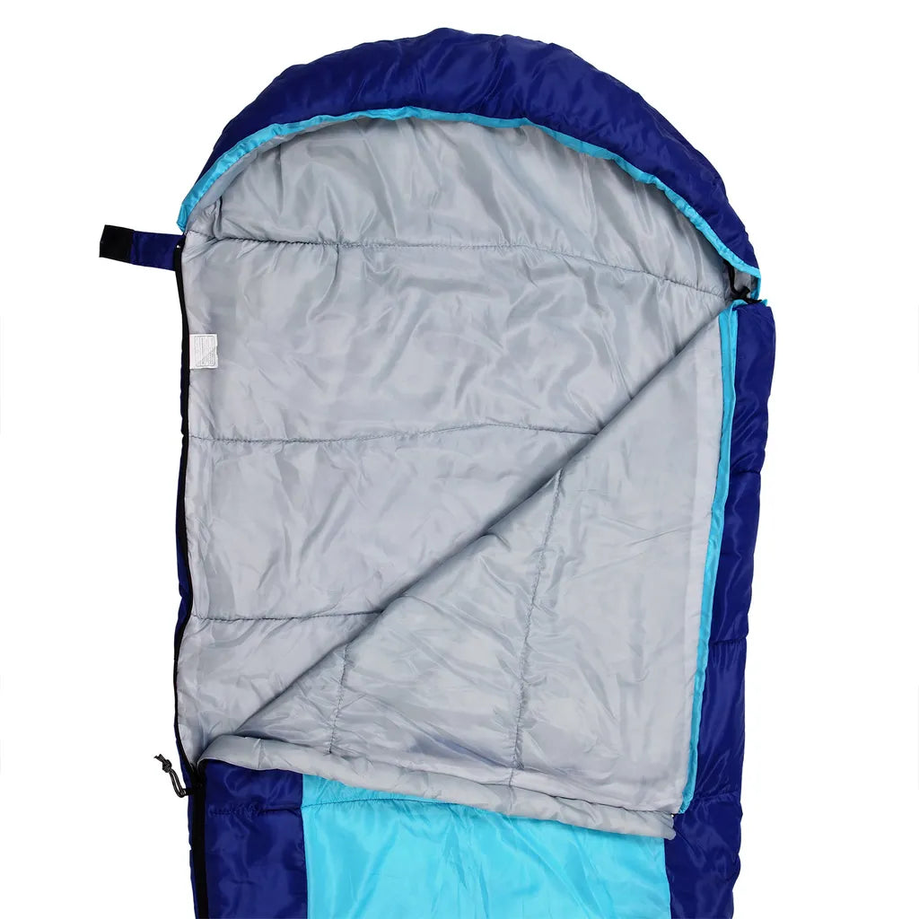  Monzana Schlafsack ARCTIC Mumienschlafsack 210x75cm Von -7°C Bis 10°C Deckenschlafsack Campingschlafsack Wandern Farbwahl, Farbe:dunkelblau-hellblau