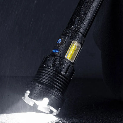  12000 Lumen Taschenlampe, LED Taschenlampe Extrem Hell USB Aufladbar 18650 Batterie, 4 Lichtmodi, Zoombar, Lange Arbeitszeit Taktische Taschenlampe