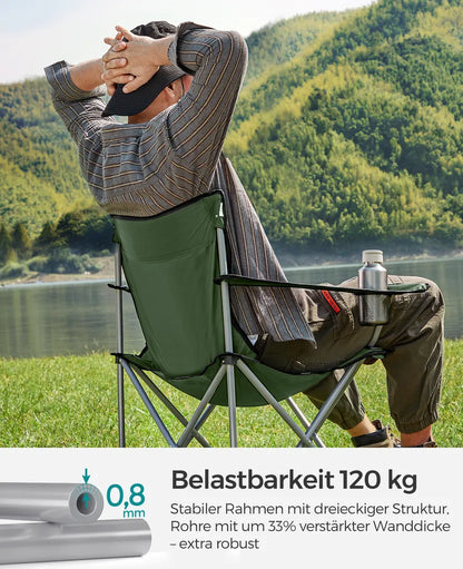  SONGMICS Campingstühle, 2er Set, Klappstühle, Outdoor-Stühle Mit Armlehnen Und Getränkehalter, Stabiles Gestell, Bis 120 Kg Belastbar, Grün GCB001C01