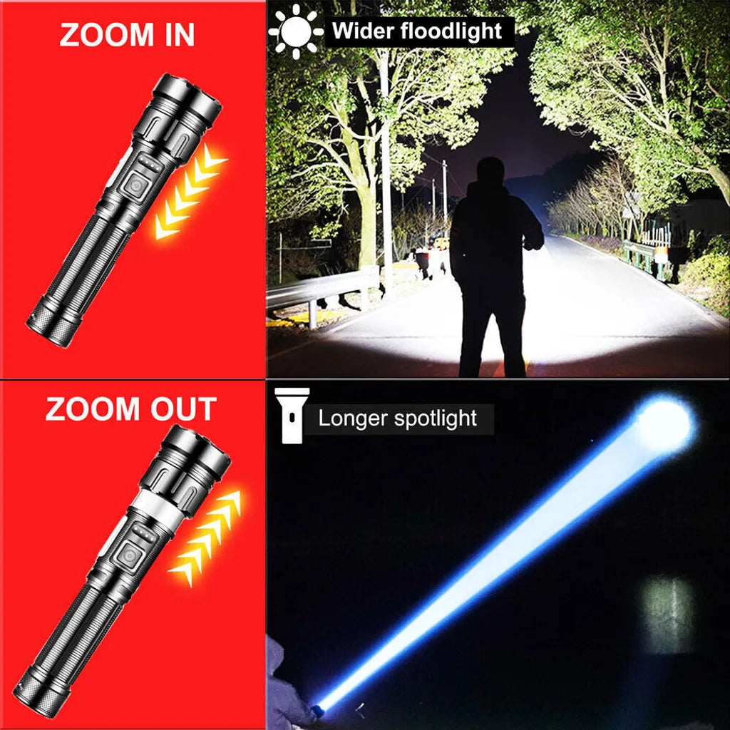  Taschenlampe LED 500 Meter Leuchtweite Militär Taktische USB Wiederaufladbar Wasserdichte Camping Taschenlampe, Notlicht