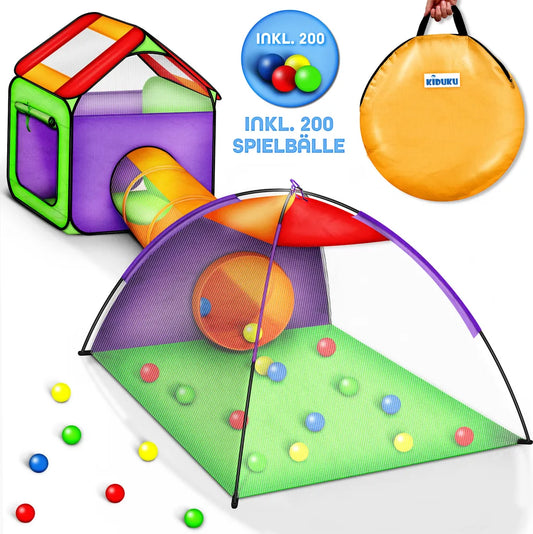  KIDUKU Spielzelt + 200 Bälle + Tunnel + Tasche Kinderzelt Bällebad Babyzelt