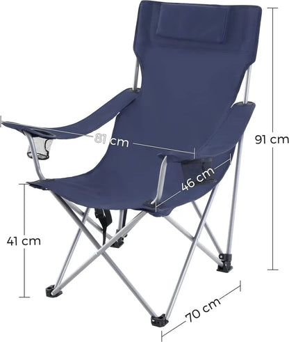  SONGMICS Campingstuhl, Klappstuhl, Outdoor-Stuhl Mit Armlehnen, Kopfstütze Und Getränkehaltern, Stabiles Gestell, Bis 150 Kg Belastbar, Dunkelblau GCB09IN