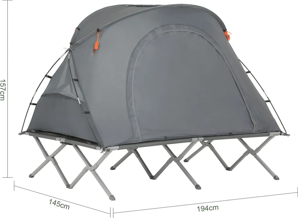  SoBuy OGS60-L-HG Feldbett Mit Zelt Feldbett 4in1-Zelt Mit Campingliege Schlafsack Wurfzelt Matratze Und Zubehör Zelt 2 Personen 2 Mann Zelt