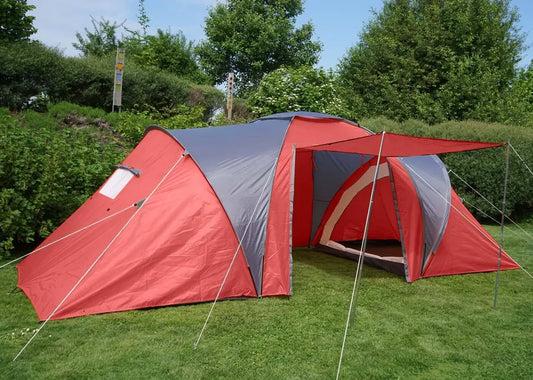  Campingzelt Laagri, 6-Mann Zelt Kuppelzelt Igluzelt Festival-Zelt, 6 Personen Rot