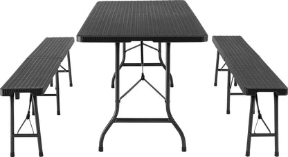  Tectake Campingtischgarnitur Klappbar - Schwarz-Rattanoptik