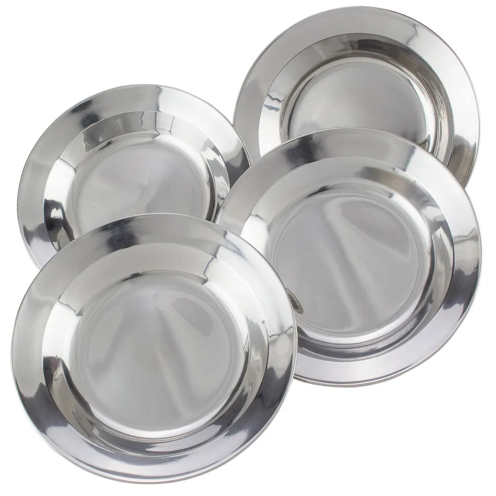 Camping Edelstahl Tiefer Teller Set Ca. 22-24cm Durchmesser - 4er Set - Edelstahl