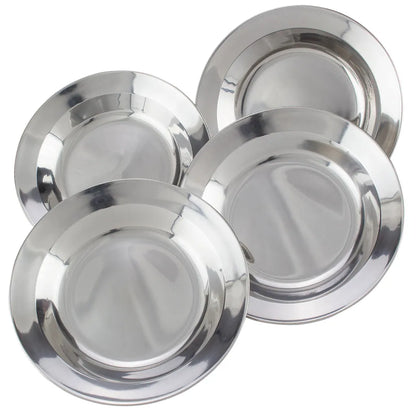  Camping Edelstahl Tiefer Teller Set Ca. 22-24cm Durchmesser - 4er Set - Edelstahl