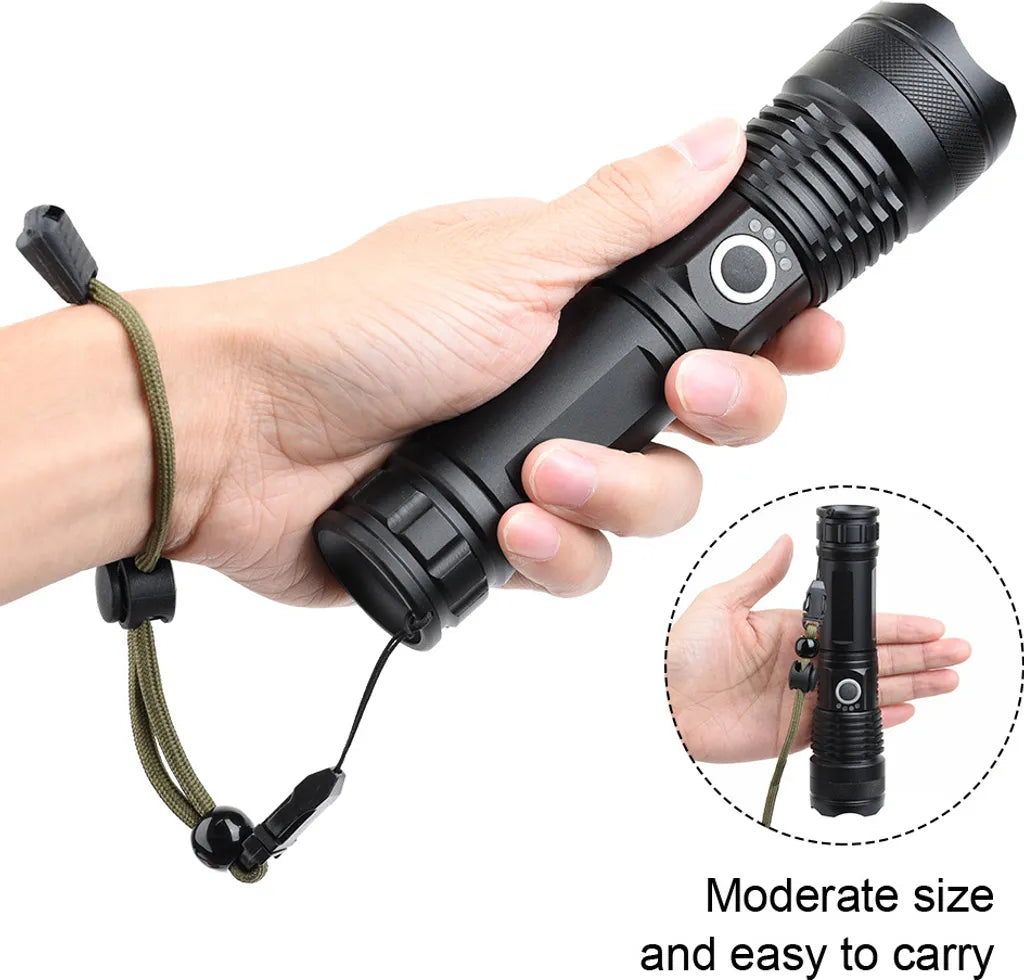  10000 Lumen Taschenlampe, LED Taschenlampe Extrem Hell 5000mAh USB Aufladbar 26650 Batterie Enthalten, 5 Lichtmodi, Zoombar, Lange Arbeitszeit Taktische Taschenlampe